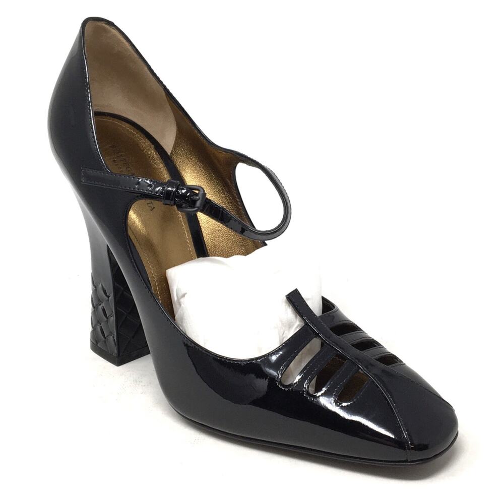 Bottega Veneta Women's Sz 39.5/9. 5 Black Patent Leather Cut Out Mary Jane Heels